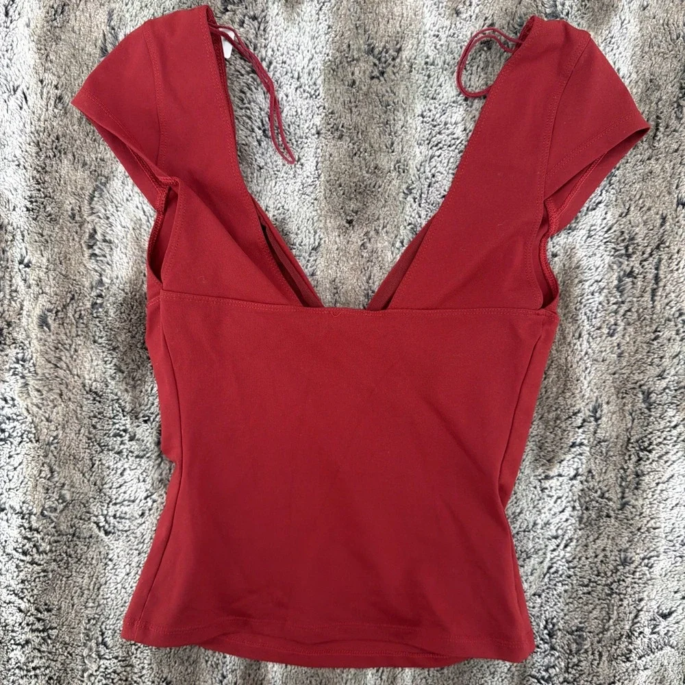 Intimately Free People Women's Red Berry Duo Corset Deep V-Neck Top Size Small